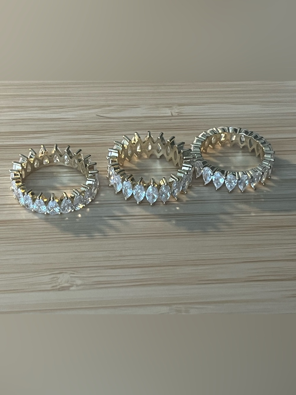 Gold plated Marquise and teardrop CZ Eternity Band-set of 3 Women size 6